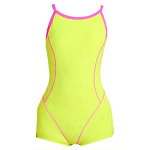 
New fluorescent green five-pointed star swimsuit for women, one-piece boxer swimsuit for professional swimming pools, conservative swimwear for surfing