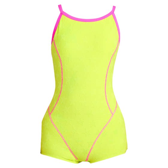 
New fluorescent green five-pointed star swimsuit for women, one-piece boxer swimsuit for professional swimming pools, conservative swimwear for surfing