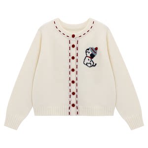 
Basic House/Baijiahao puppy embroidered single-breasted cardigan knitted women's winter round neck sweet age-reducing sweater