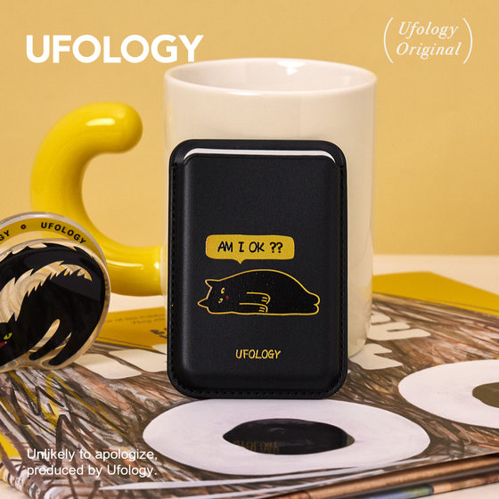 Ufology原创设计磁吸手机卡包适用苹果magsafe卡套插画炸毛猫咪黑