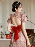 Ципао, бордовое цветное вечернее платье, наряд маленькой принцессы, китайский стиль, изысканный стиль
