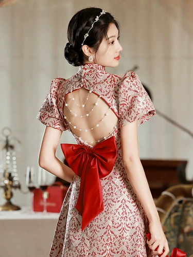 Ципао, бордовое цветное вечернее платье, наряд маленькой принцессы, китайский стиль, изысканный стиль