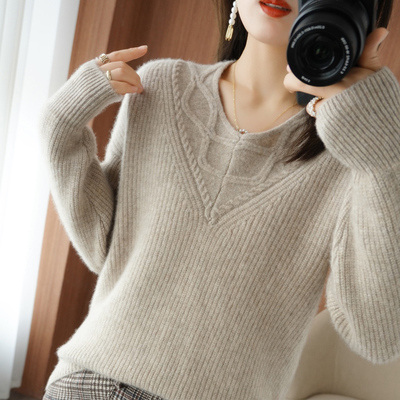 taobao agent Woolen sweater, velvet warm long-sleeve, top, V-neckline, western style