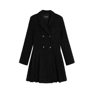 
pusumede[40% off in stock] Black small fragrant woolen suit dress for women French A-line pleated skirt