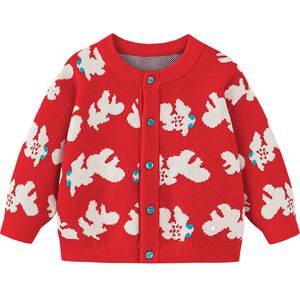 
Mini Balabala sweater for boys and girls, pure cotton, children's red intangible cultural heritage joint sweater, baby New Year's cardigan