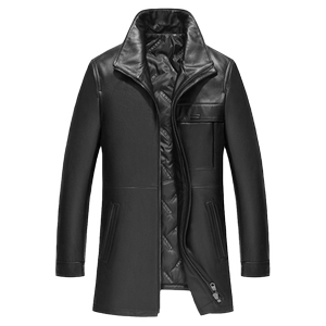 
Genuine leather down jacket men cowhide windbreaker men stand collar mid-length cowhide leather jacket daddy leather jacket men 19-21820