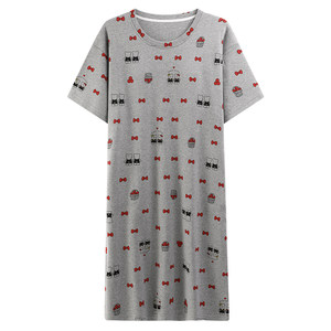 Short-sleeved nightgown for women in summer Korean style pajamas with chest pad integrated mid-length pajamas dress for students' home clothes

