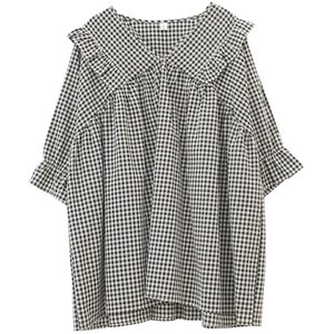 
Nuochu maternity shirt spring and summer new temperament plaid top loose large size belly-covering baby doll summer shirt