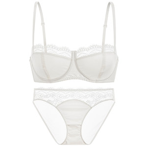 
Forlé girl satin lace French half cup bra women's low-cut bra small breast soft steel ring bra set thin section