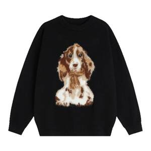 INSstudios Chinese trendy couple American style plush puppy jacquard sweater loose pullover sweater for men