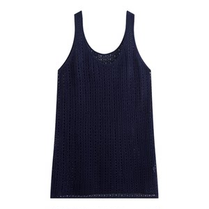 
Simple dress plus size women's u-neck layered hollow vest dress 200*0.5kg fat mm loose knitted blouse