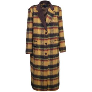 Winter advanced sense of stitching retro loose mid -length woolen coat female sunset yellow plaid wild thin coat