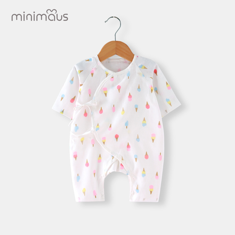 婴儿连体衣新生儿衣服男夏装 0-3个月满月宝宝女薄款纱布和尚服