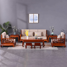 Махогани диван 红木家具缅甸花梨木回纹沙发八件套大果紫檀实木新中式沙发椅组合