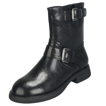 Wide fat feet large size women's shoes 41 to 43 autumn new leather boots thick heel Martin boots mid-tube boots wide toe women's boots