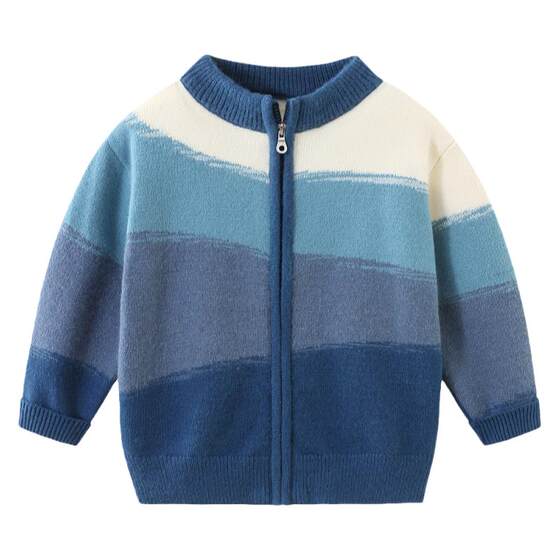 
Boys sweater cardigan velvet thickening 2026 autumn and winter mid-sized children's zipper knitted jacket children's cotton coat 8110