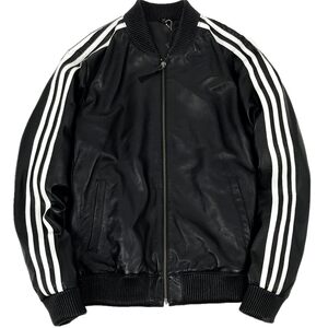 
Three-bar young youth slim casual and energetic sheepskin Nissan zipper thread men's genuine leather jacket