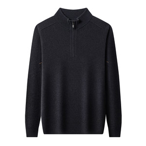 
Luo Meng men's autumn and winter thick middle-aged and elderly men's half-high collar pure cashmere sweater zipper pullover sweater for men