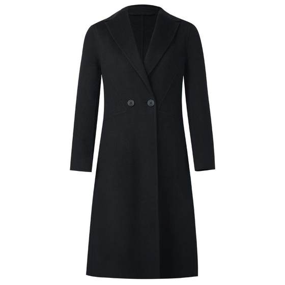 Goga cashmere coat women autumn and winter new high -level high -level British long black wool double -sided woolen jacket
