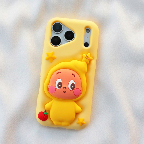 Matte Yellow Cute 3D Cartoon Stars Silicone Kickstand Shockproof For Girls Pro/Plus/Max/Air – 17, 16, 15, 14, 13, 12, 11