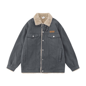 Goku's stock in winter American retro old -fashioned lamb cashmere cotton coat men's tide street loose couple jacket