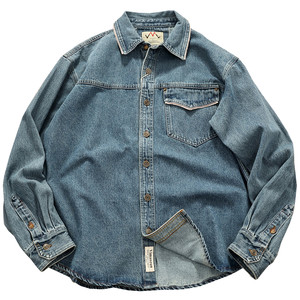 
American retro workwear men's long-sleeved shirt jacket trendy brand jacket spring and autumn loose heavy denim shirt men