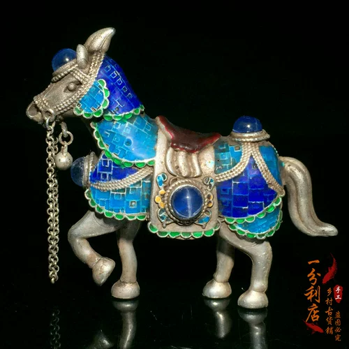 Сборник антиквариата старые серебряные голубые маленькие серебряные лошади ручной работы