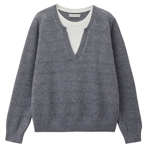 
Designer Giordano blended sweater women's loose contrasting color round neck fake two-piece wool sweater 18355525