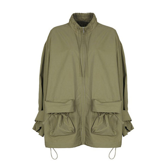 
Zhao Lusi and Xu Yan's same military green workwear windbreaker jacket for women, loose mid-length jacket, autumn jacket