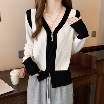 taobao agent Knitted sweater, top, cardigan, jacket, plus size, long sleeve, fitted