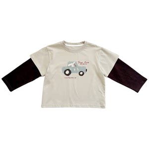 
Soft and waxy pure cotton~boys handsome fake two-piece long-sleeved T-shirt 2026 spring new style contrasting color round neck top for children