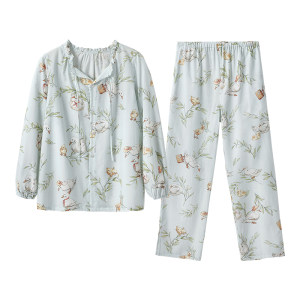 
Manxi summer thin avocado gauze confinement clothes maternity gauze pajamas postpartum breastfeeding home clothes set