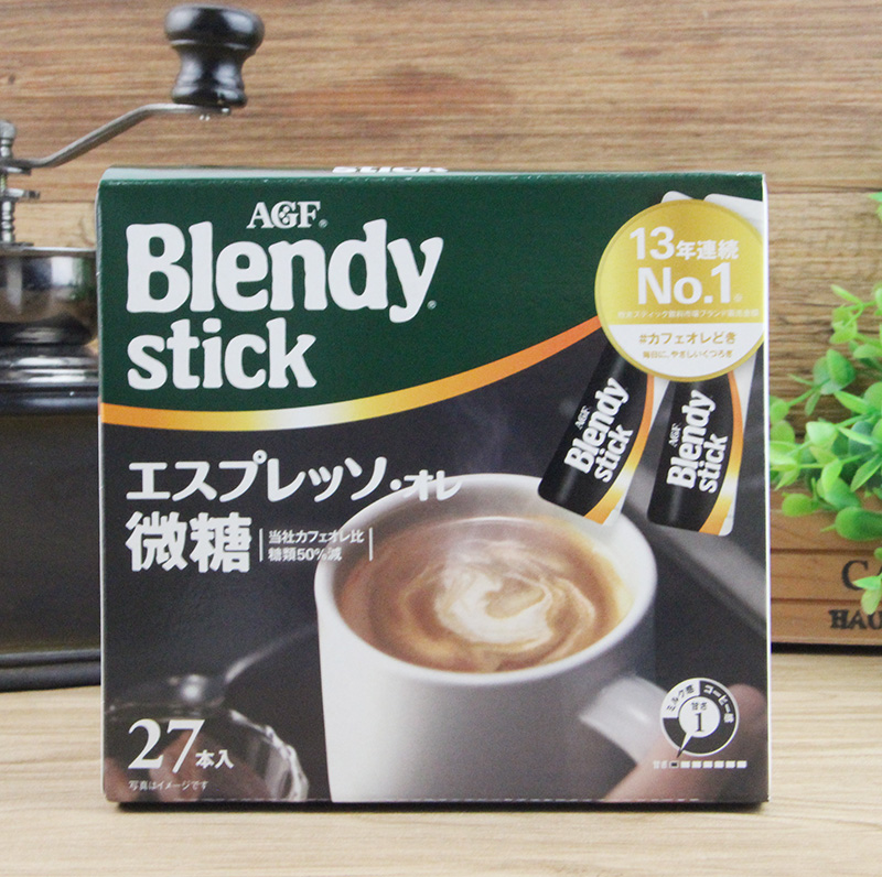 日本进口冲饮AGF blendy stick意式拿铁浓缩速溶咖啡微糖27条
