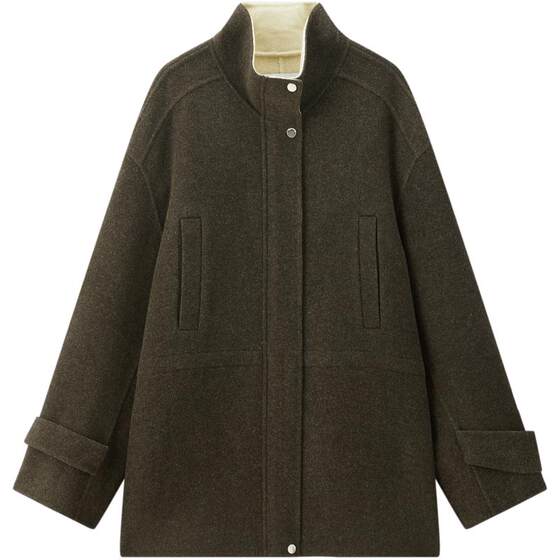 
[Same style in the mall] Peacebird Zhenhai series stand-up collar short wool double-sided wool coat for women A3AAF4232
