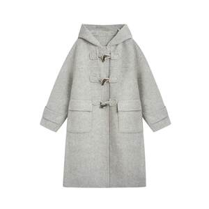 
Zihan over-knee long double-sided wool woolen coat for women in winter new horn button casual hooded wool jacket