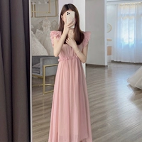 Летний розовый корсет, длинная юбка, шифоновое платье, французский стиль, V-образный вырез