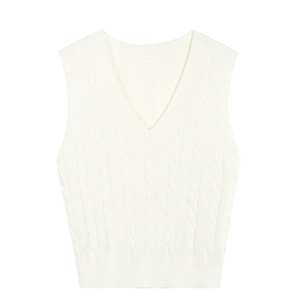 MULVAN Twist V-neck Knitted Vest Vest Women's Spring and Autumn Outdoor Sleeveless versatile layered pullover top
