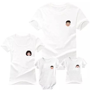
Baby Cute Avatar Parent-Child Wear Summer Fashion Children Short Sleeve Family Three and Four Children's Clothing T-shirt