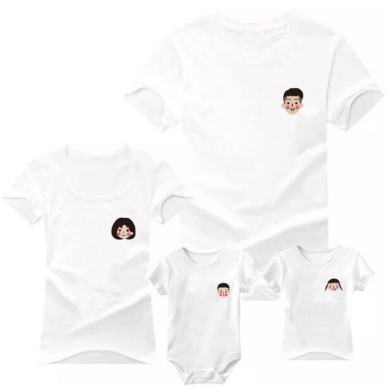 
Baby Cute Avatar Parent-Child Wear Summer Fashion Children Short Sleeve Family Three and Four Children's Clothing T-shirt