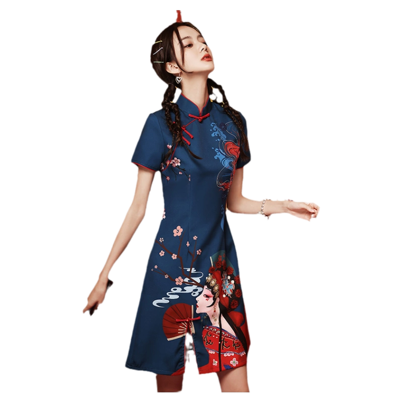 国潮旗袍2024年新款改良版中国风年轻款小个子短款炸街连衣裙女夏-Taobao