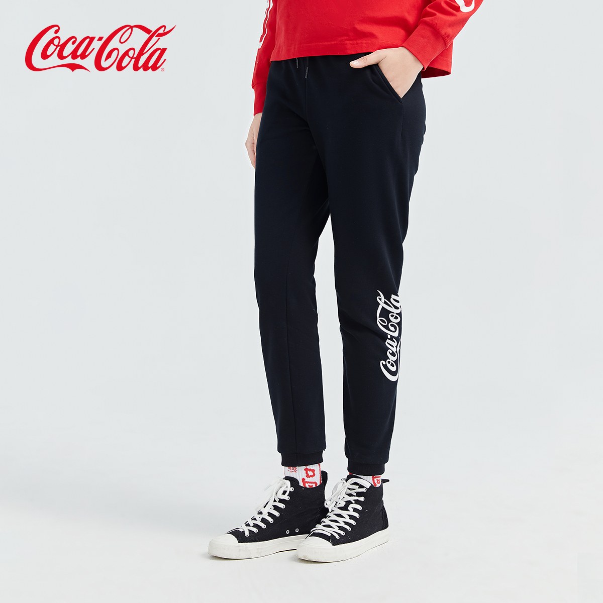 Coca-Cola可口可乐官方卫裤春季新款抽绳设计潮流运动束脚休闲裤