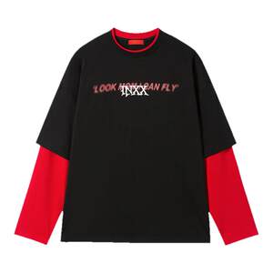 The same style as the stars INXX American casual two-piece long-sleeved T-shirt men's letter printed contrasting top base shirt trendy
