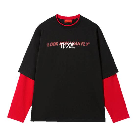 The same style as the stars INXX American casual two-piece long-sleeved T-shirt men's letter printed contrasting top base shirt trendy
