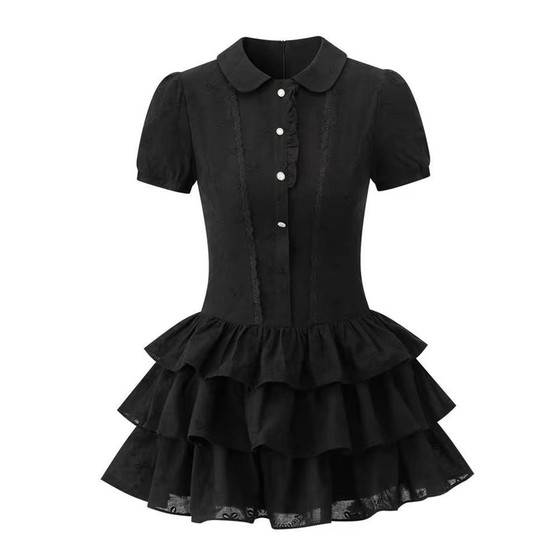 
Homemade preppy style puff sleeve shirt dress, waist-cinching versatile hot girl skirt, a-line skirt, short skirt, waist-cinching cake skirt