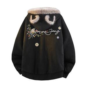 
Charles Heart Mountain Eagle Hooded Cotton Clothes for Men and Women Winter Floral Letter Printed Coldproof Couple Cardigan Jacket