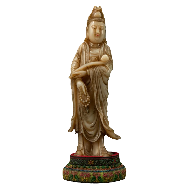 寿山芙蓉石彫◇「 清◇ 自在觀音坐像 ◇ 箱付 」極細工 唐物