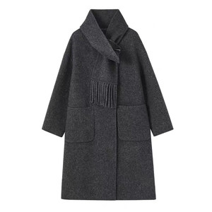 
Double-sided cashmere coat for women mid-length 2025 autumn and winter new Korean style detachable scarf thickened woolen coat
