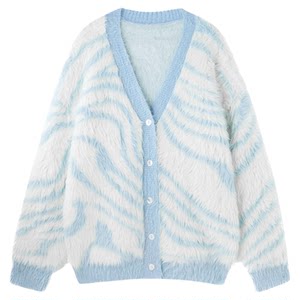 
BJHG reckless zebra pattern V-neck sweater for men winter imitation mink trendy brand knitted cardigan couple sweater for women