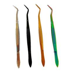 Western food chef plating tweezers curved tip clamp stainless steel