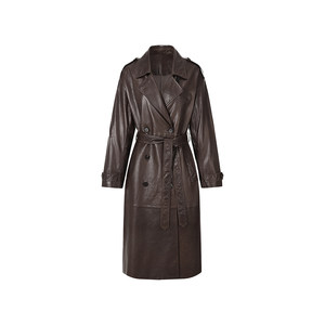 
First-grain sheepskin long leather windbreaker, vintage distressed waxed leather, long silhouette jacket, Bemberg lining